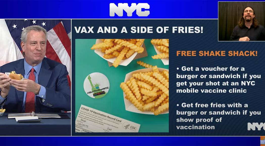Nova York oferece burgers e fritas grátis para quem se vacinar