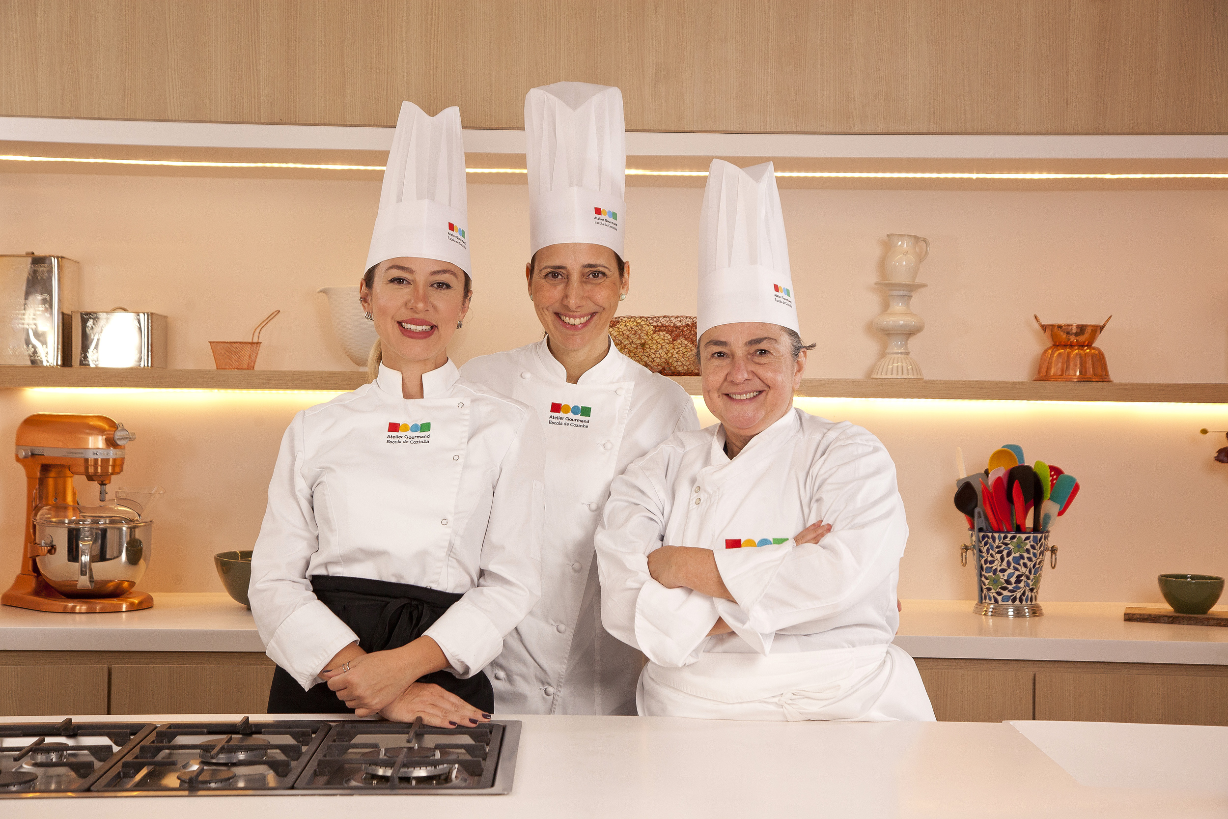 Paula Rizkallah, Renata Braune e Amanda Caracante lançam curso de culinária/Créditos: Divulgação